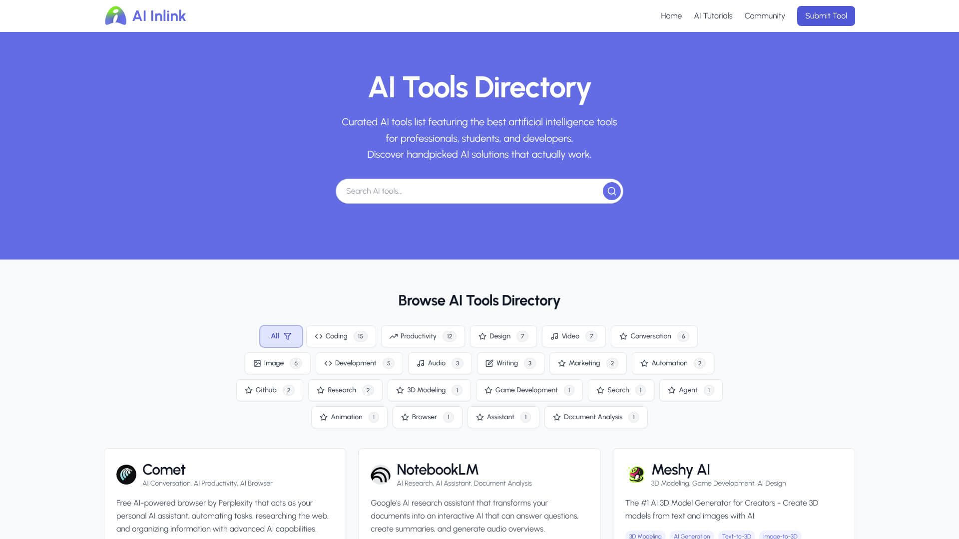 AIInLink AI Tools Directory screenshot