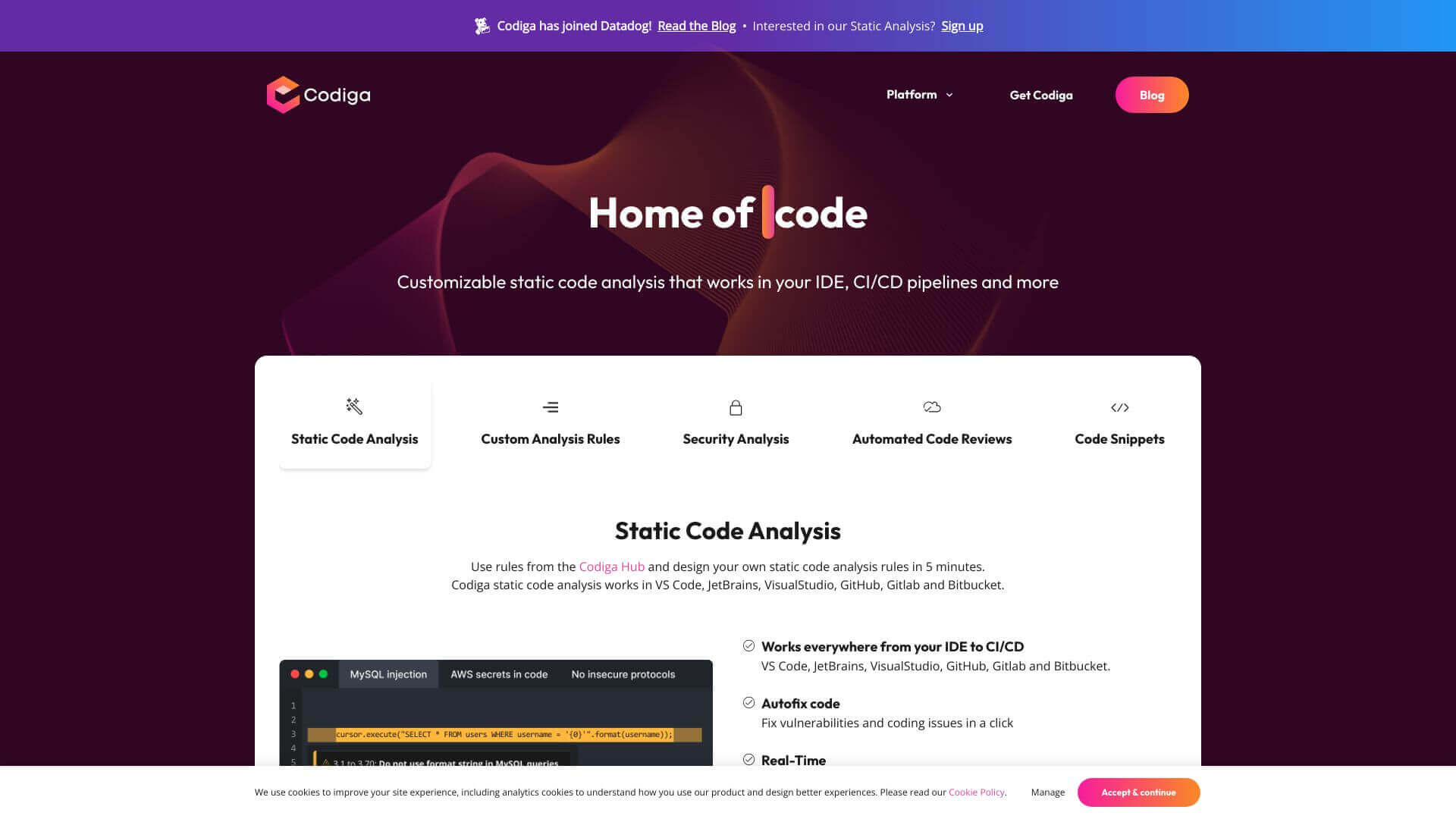 Codiga screenshot