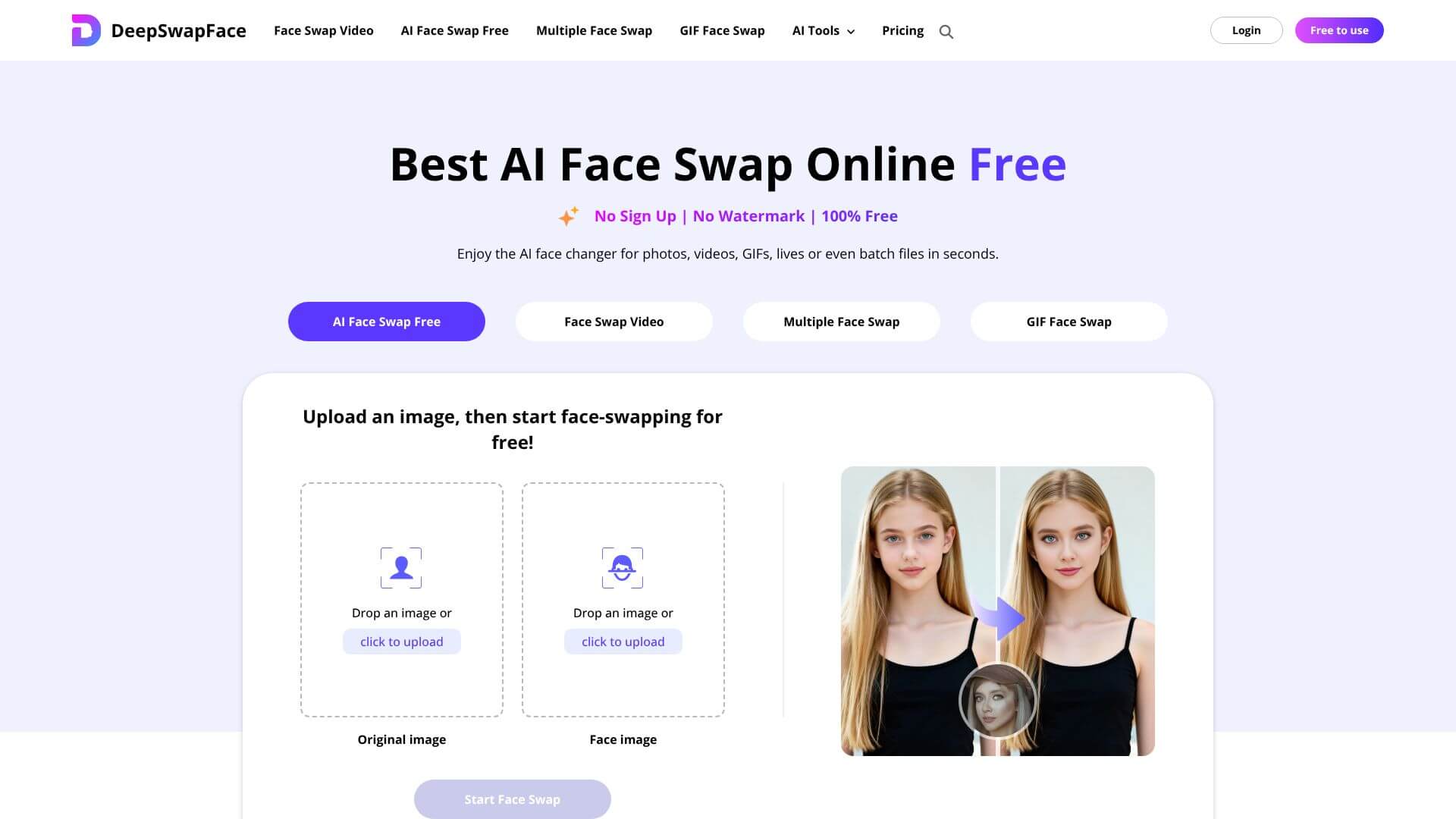 DeepSwapFace - Best AI Face Swap Online Free screenshot