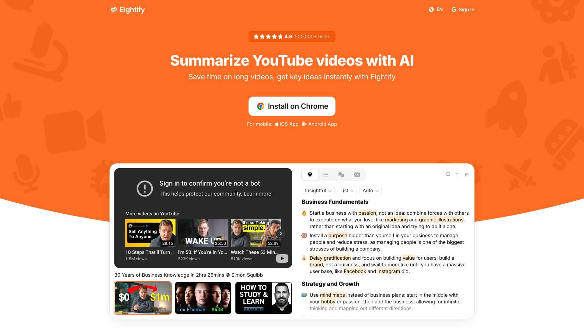 Eightify screenshot