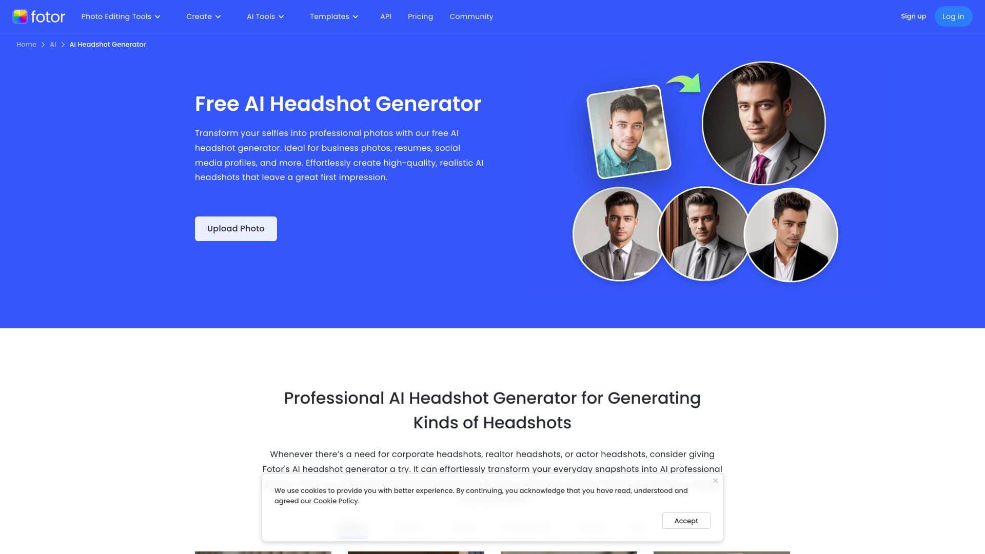 Fotor AI Headshot Generator screenshot