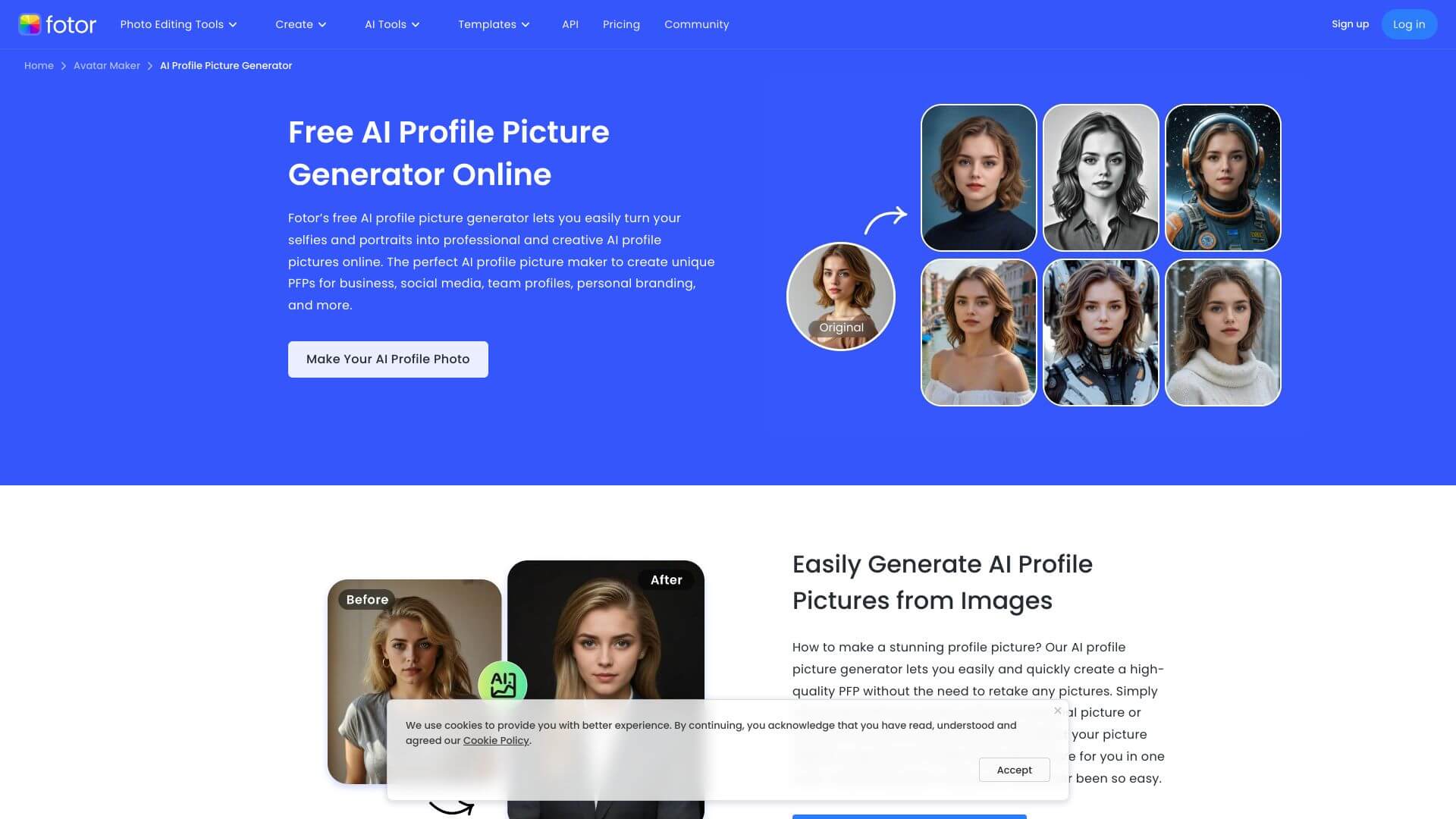 Free AI Profile Picture Generator screenshot