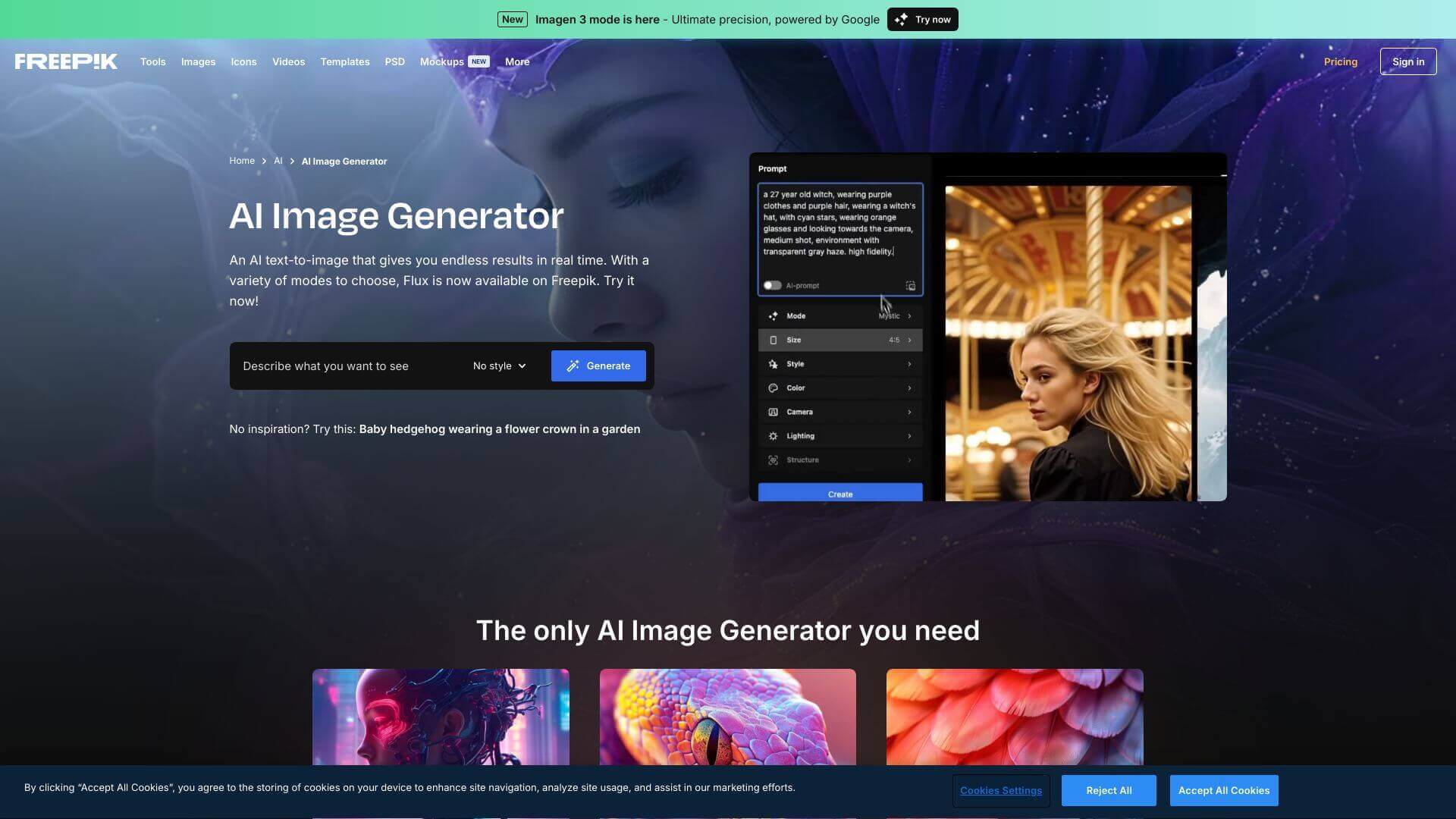Freepik AI Image Generator screenshot