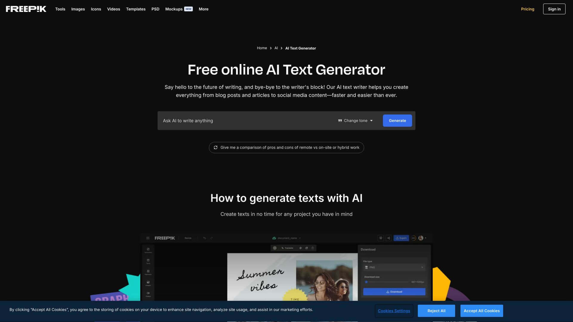 Freepik AI Text Generator screenshot