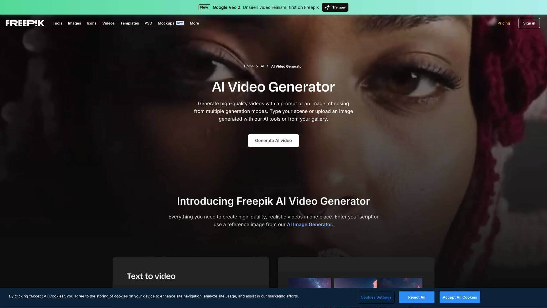 Freepik AI Video screenshot