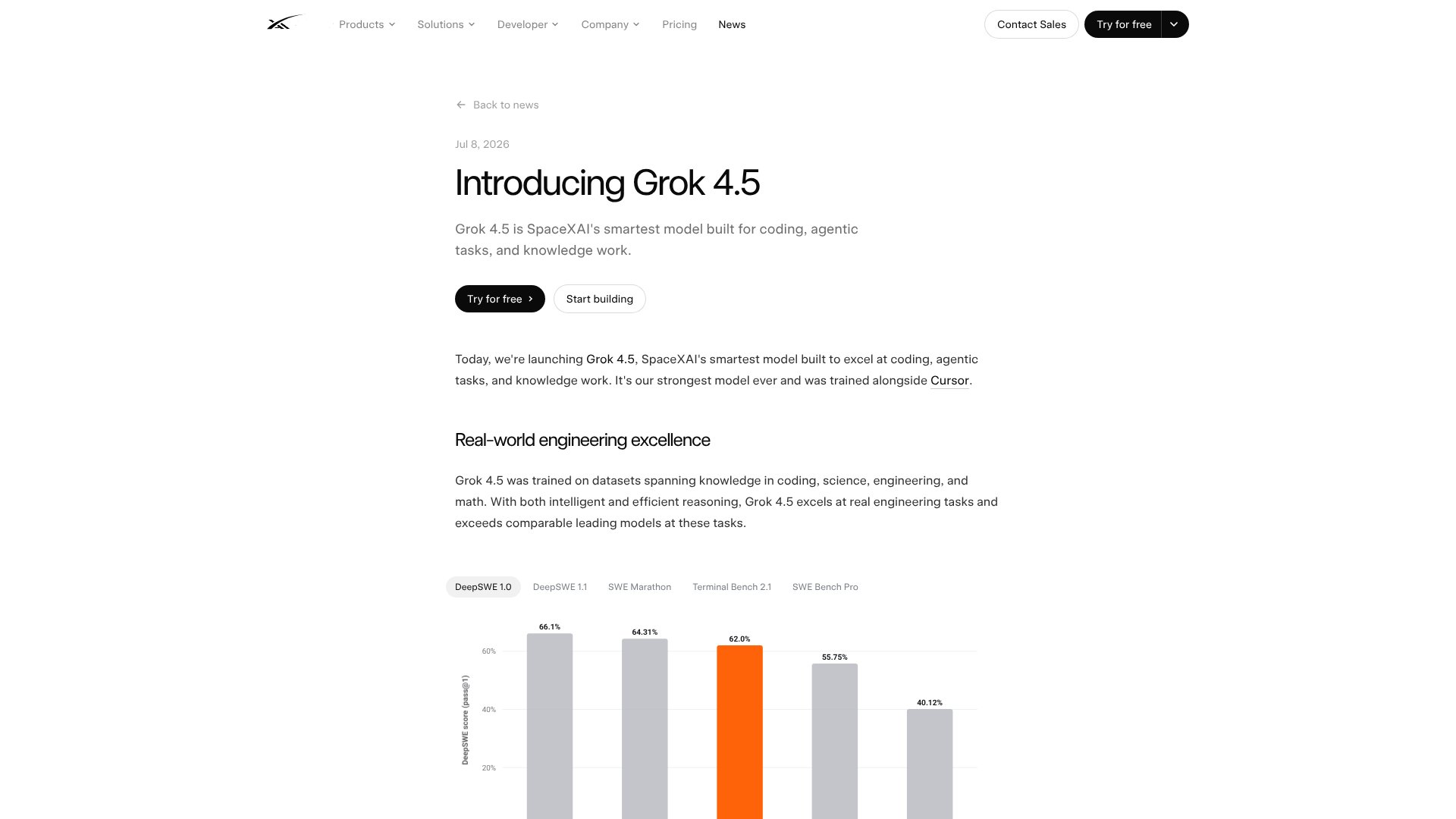 Grok 4.5 screenshot