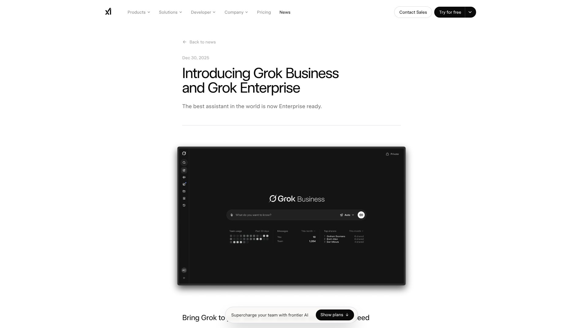 Grok Business and Grok Enterprise screenshot