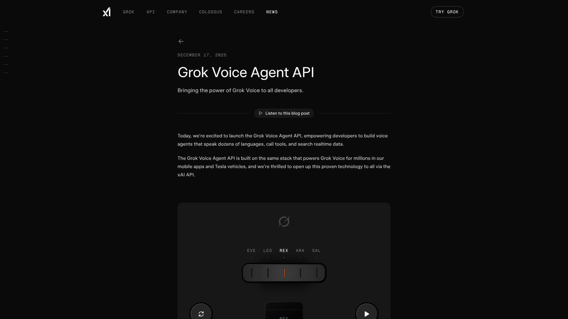 Grok Voice Agent API screenshot