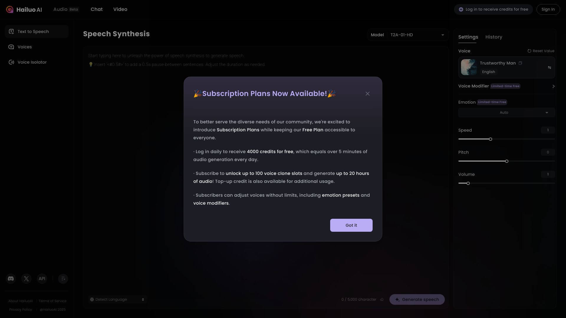 Hailuo AI Audio screenshot