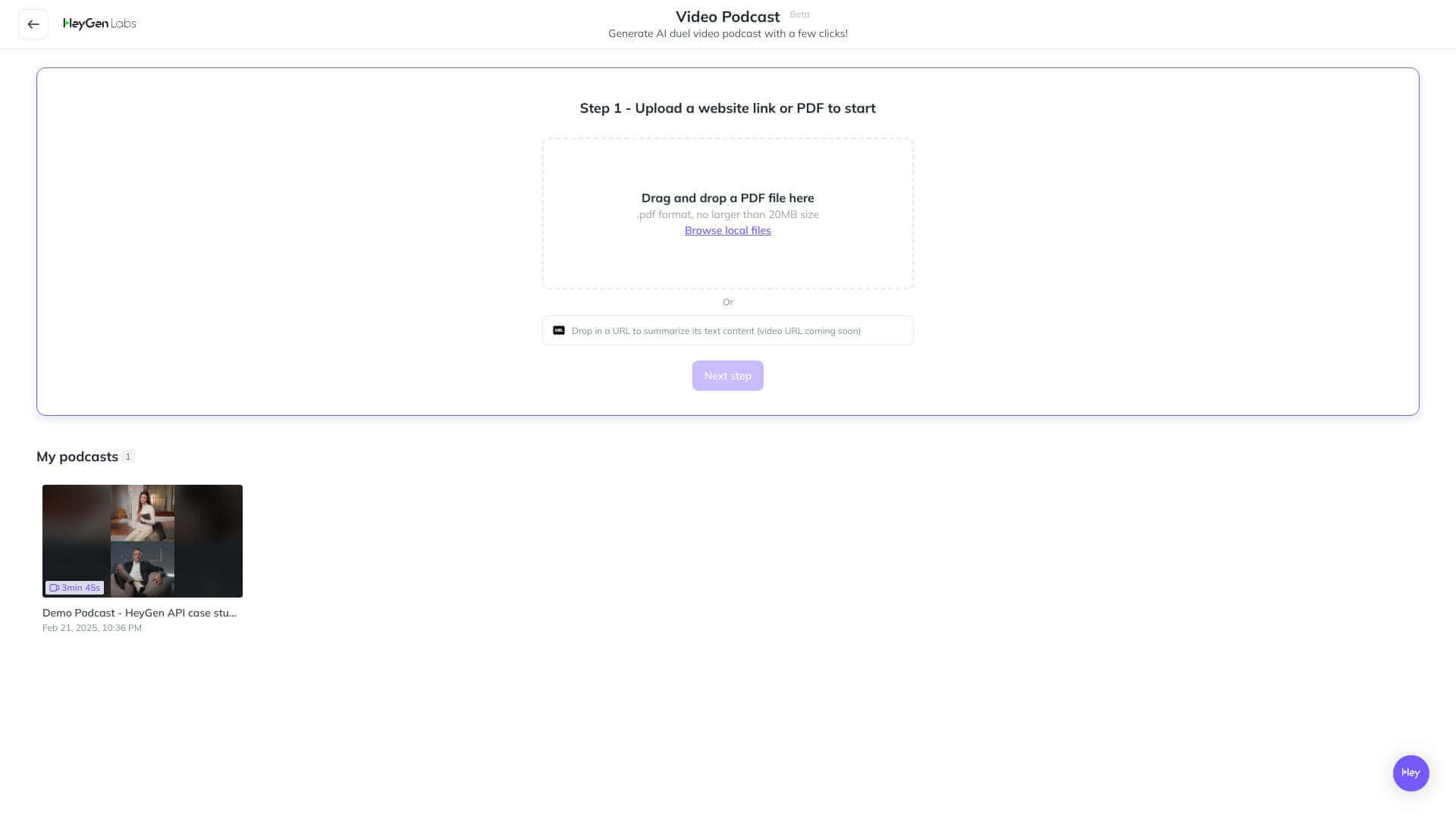HeyGen Podcast screenshot