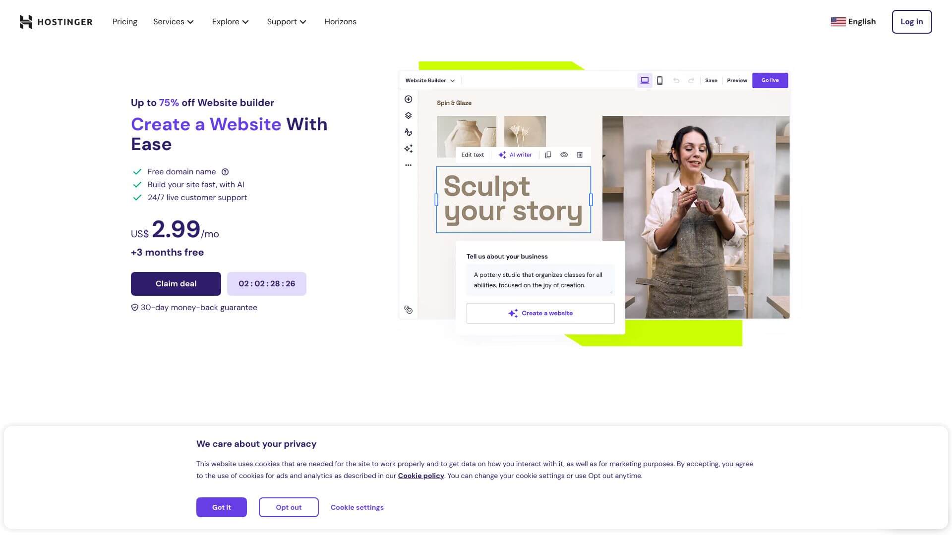 Hostinger AI Website Builkder screenshot