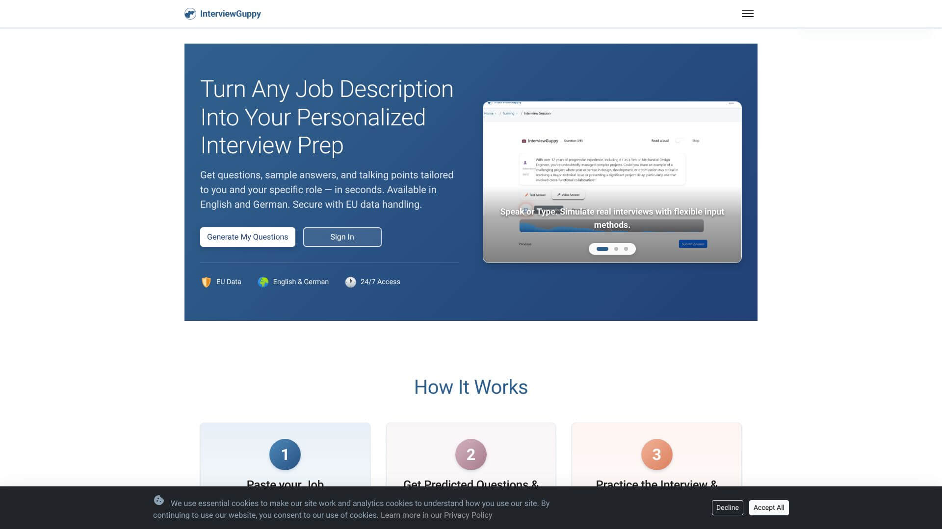 InterviewGuppy - Interview prep tool screenshot