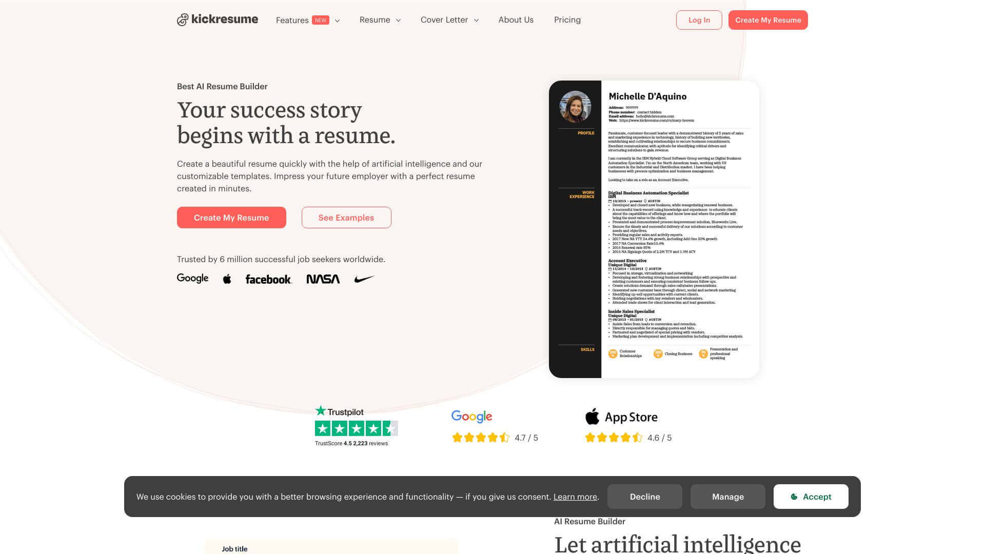 Kickresume screenshot