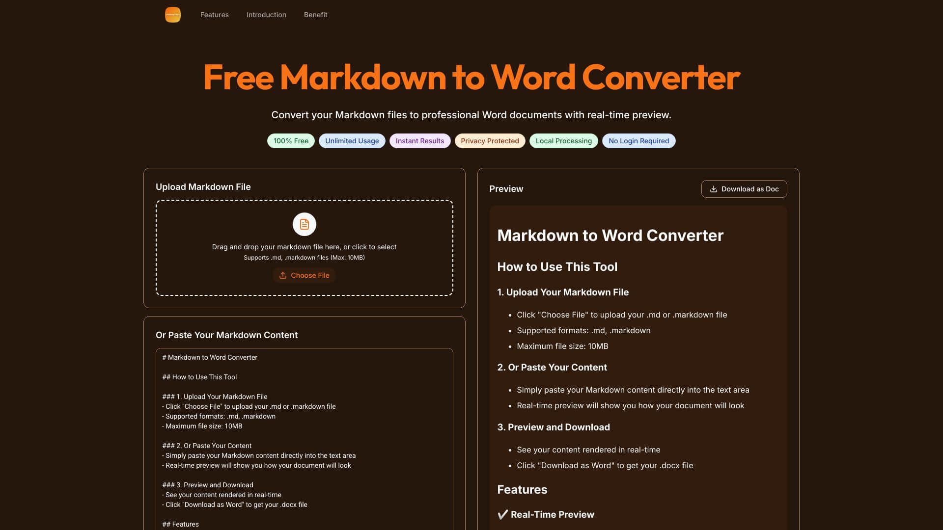 Markdown to Word screenshot