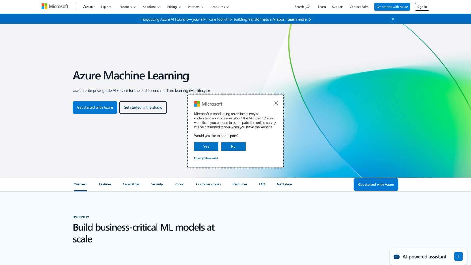 Microsoft Azure Machine Learning screenshot