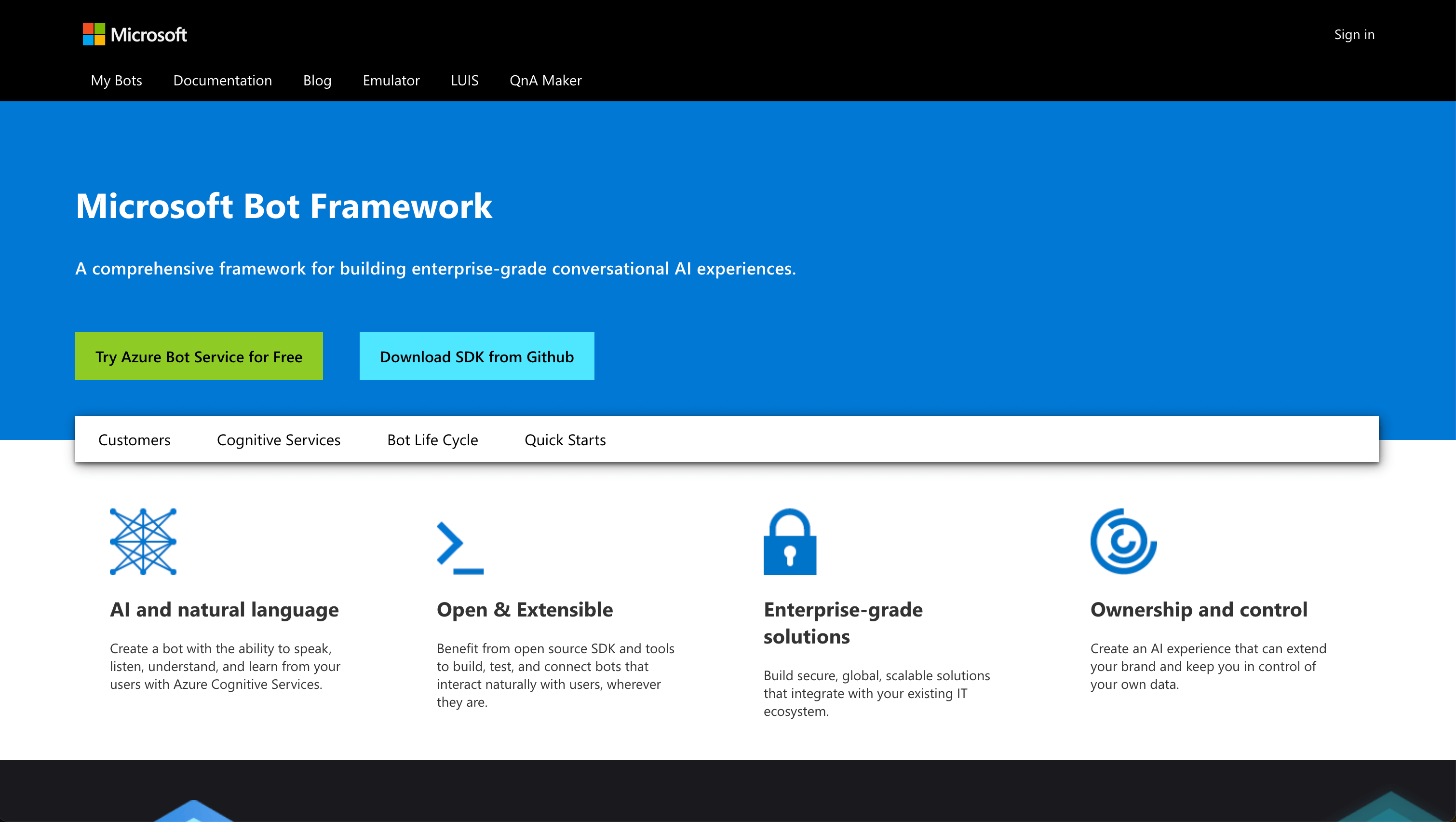 Microsoft Bot Framework screenshot
