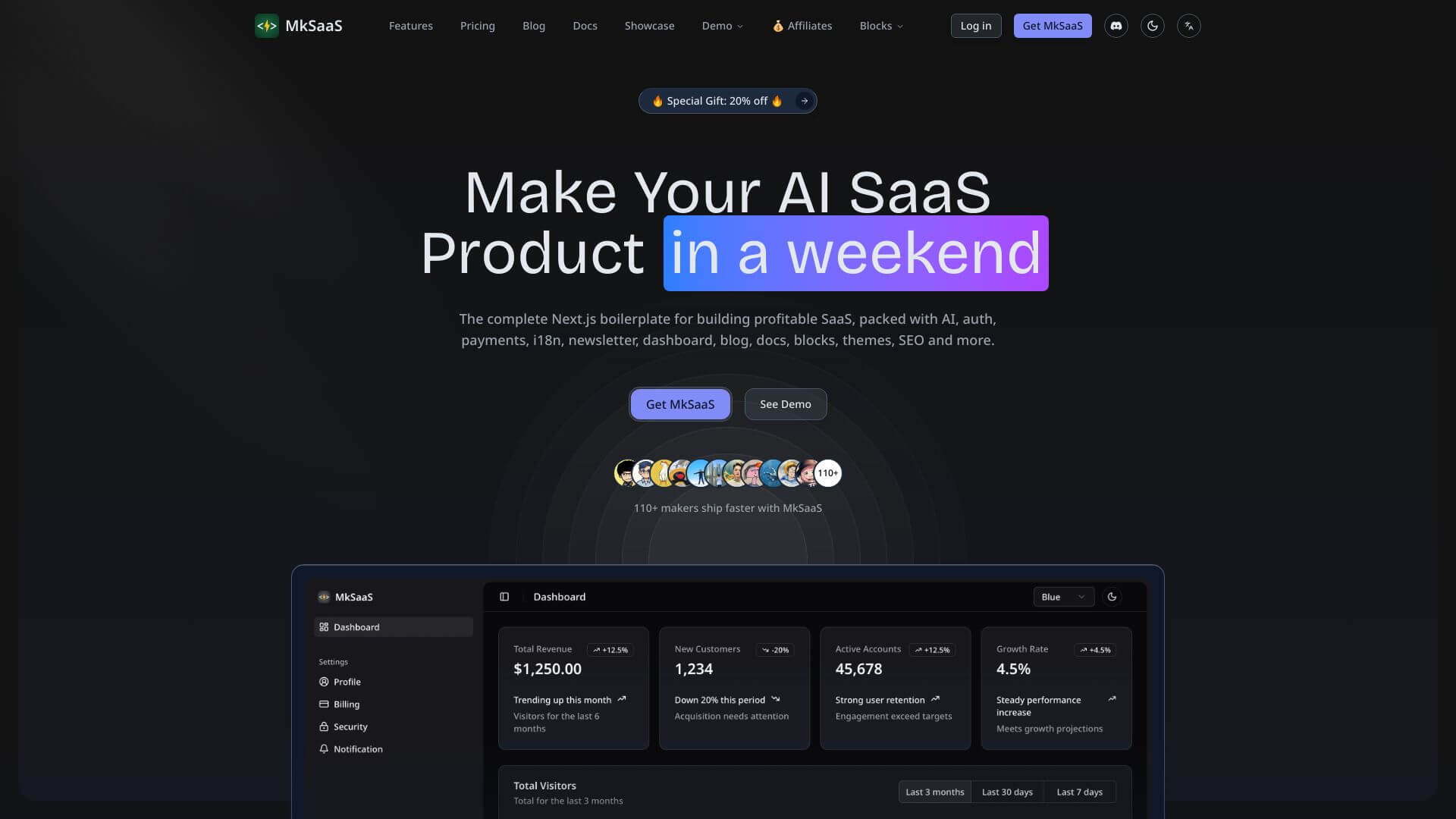 MkSaaS screenshot