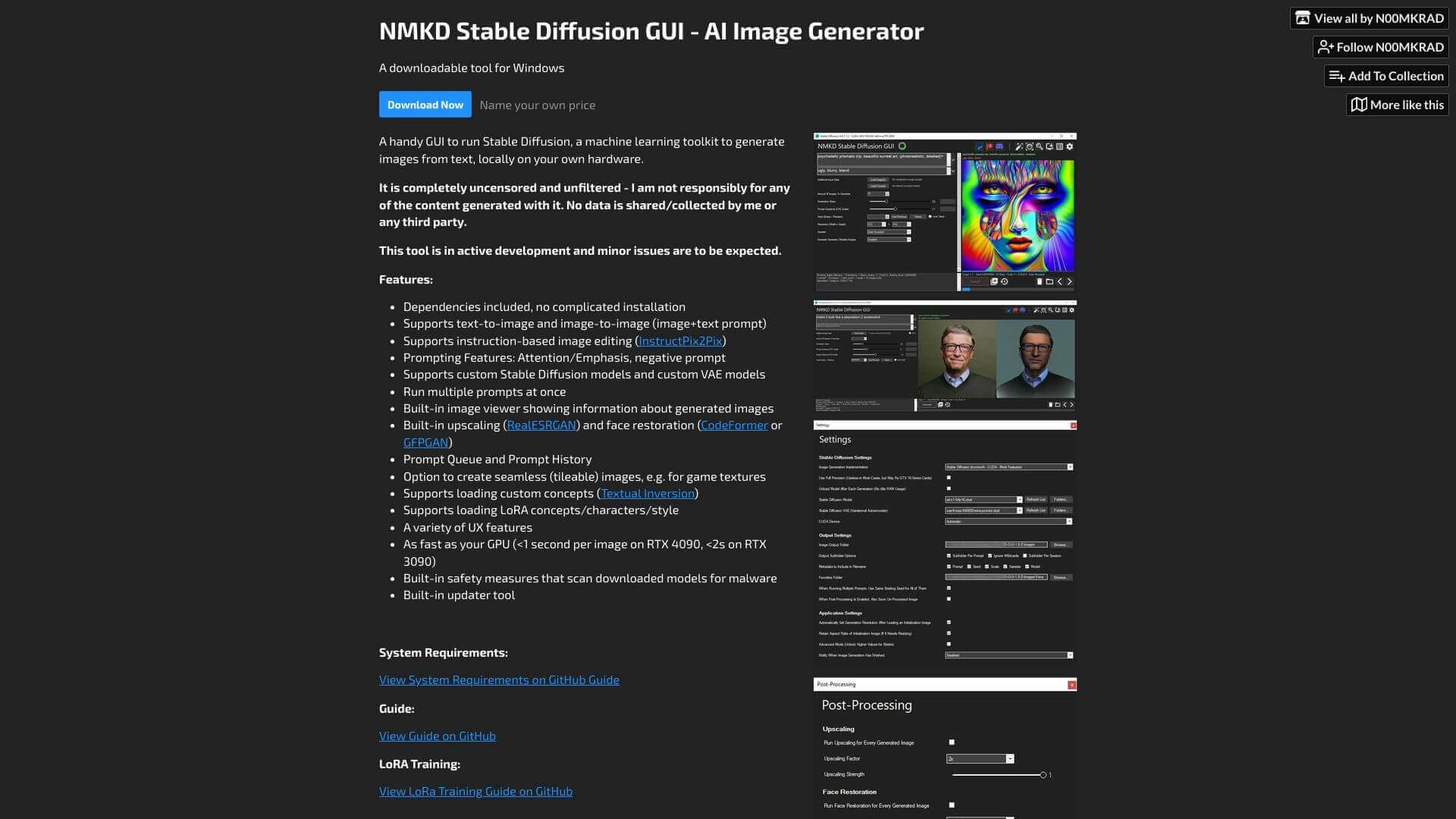 NMKD Stable Diffusion screenshot