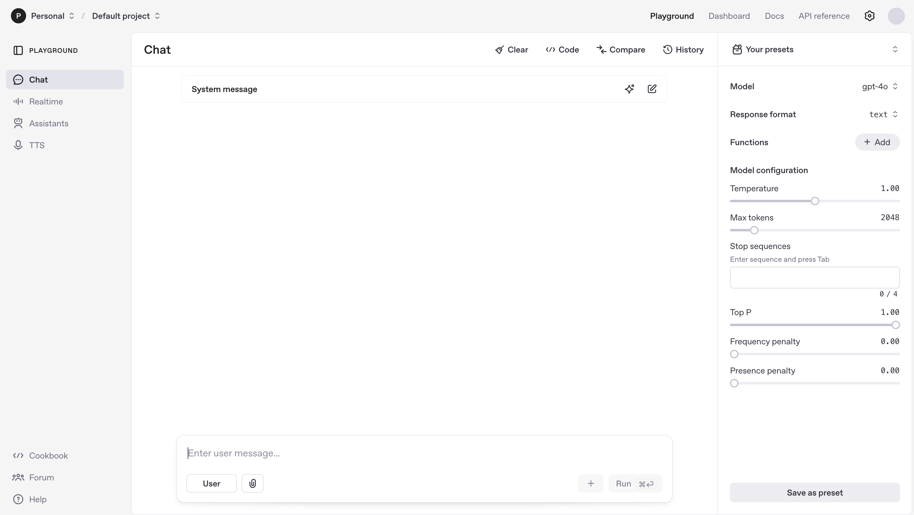 OpenAI Playground screenshot