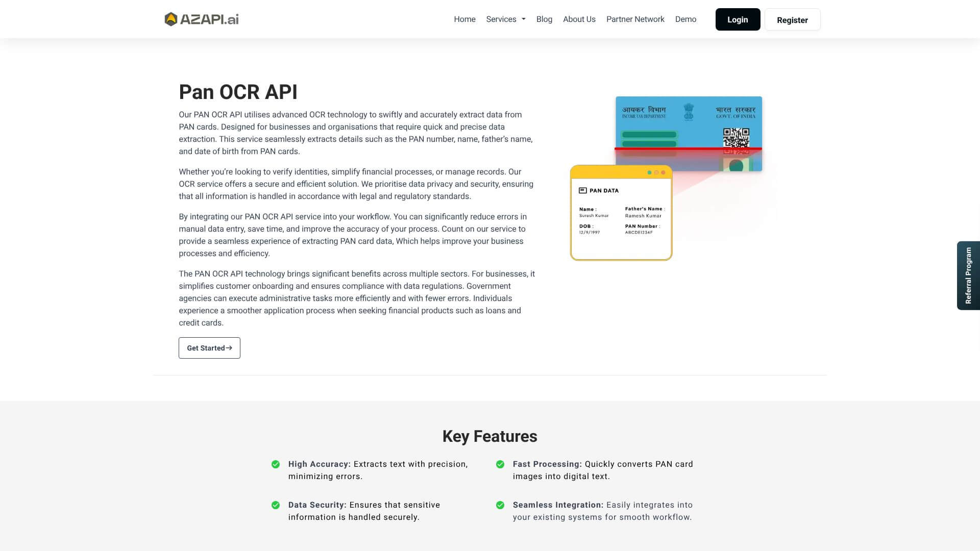 PAN OCR API screenshot