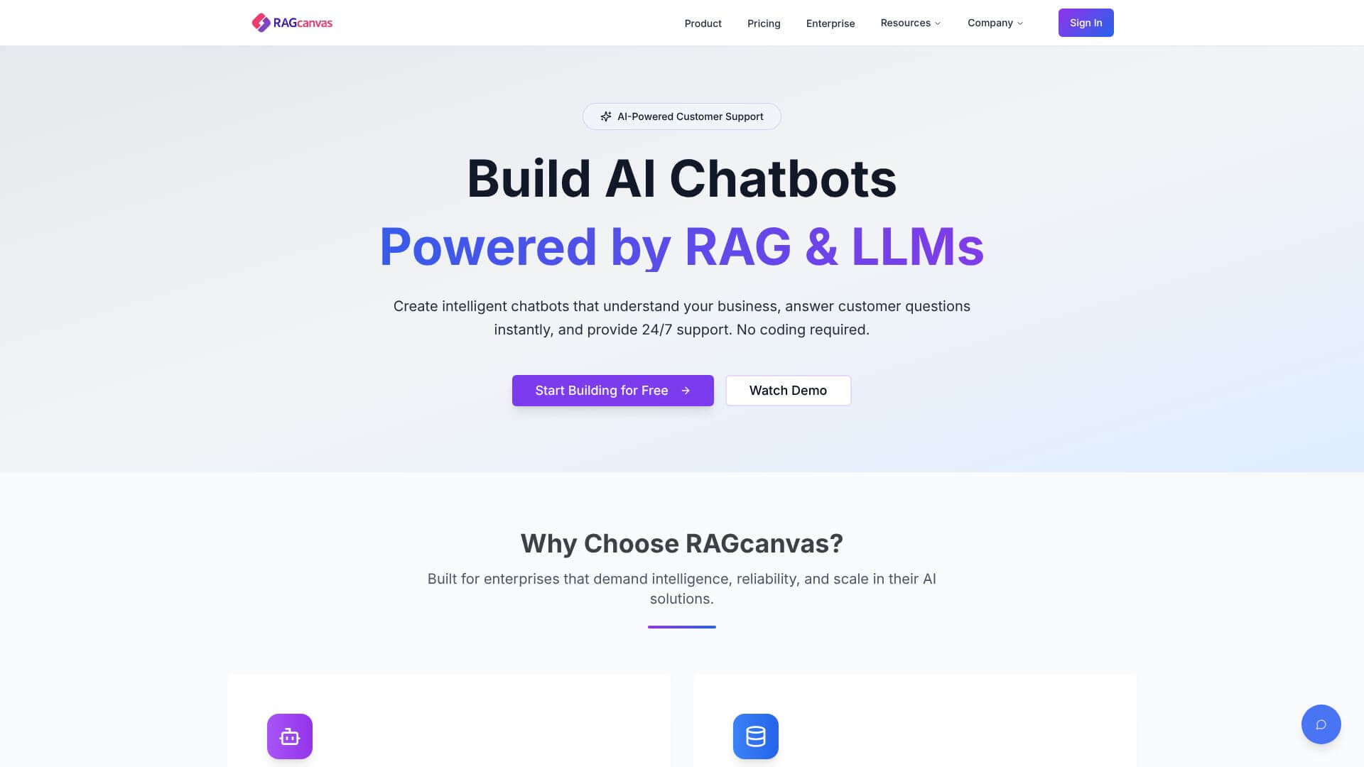 RAGcanvas Enterprise AI Chatbot Platform screenshot