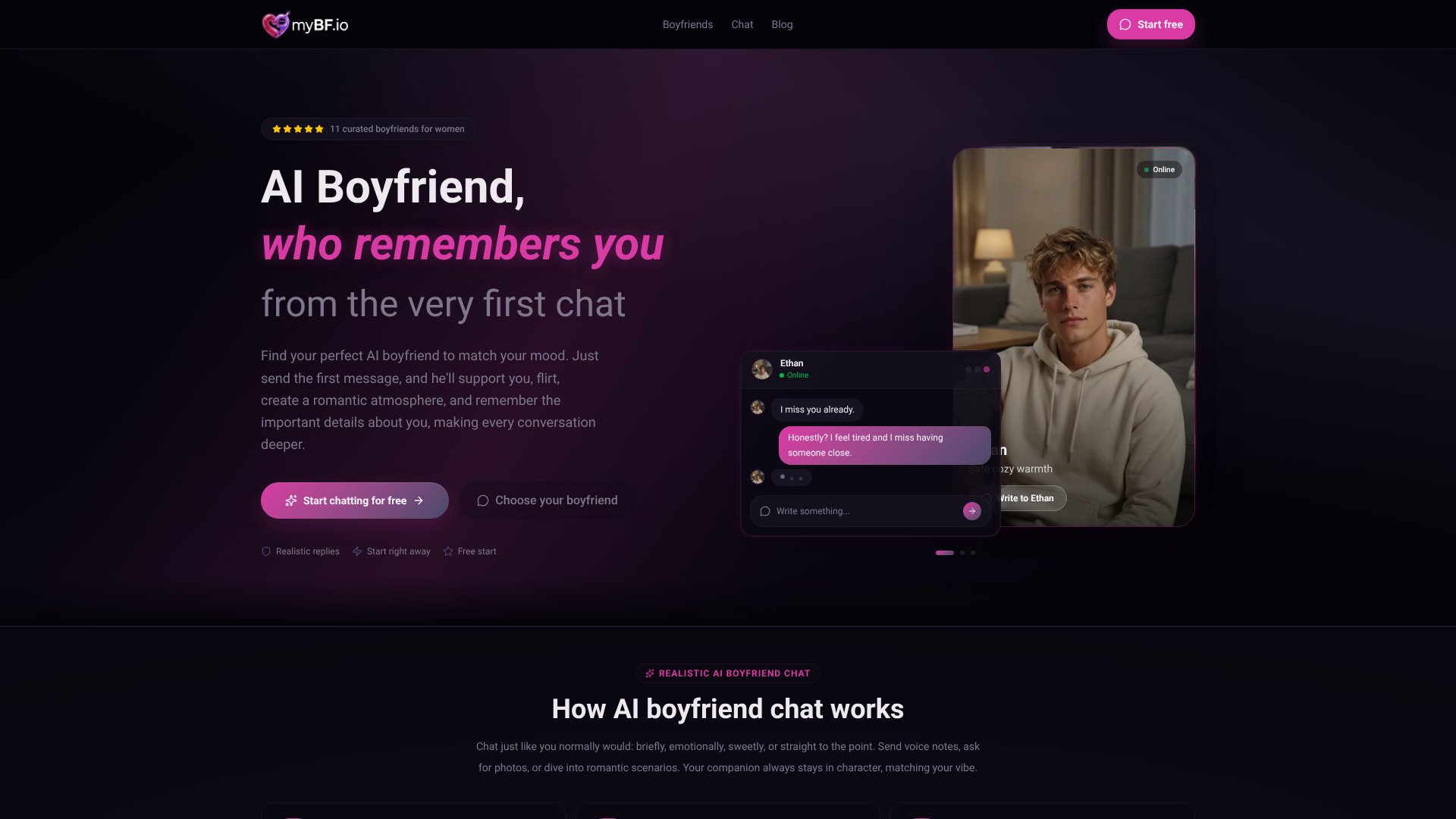 Realistic AI Boyfriend chat screenshot