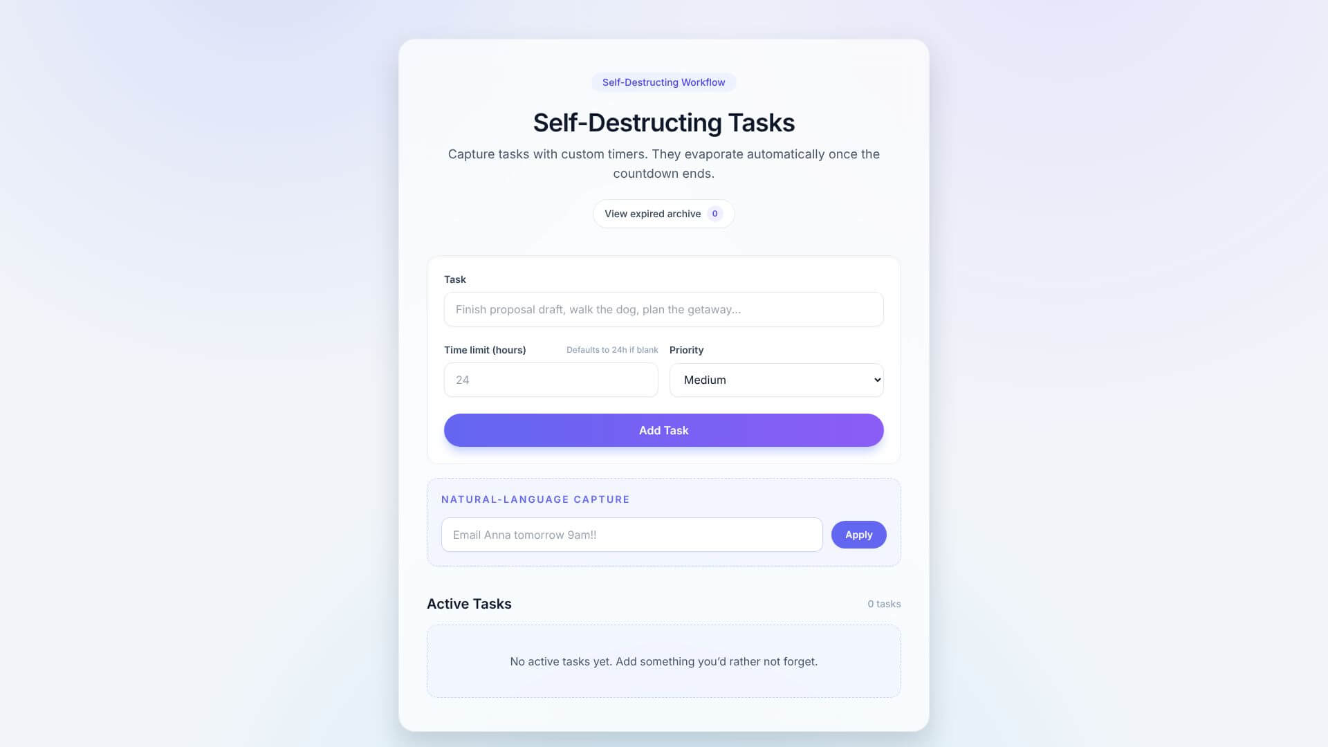 Self Destructing Tasklist screenshot