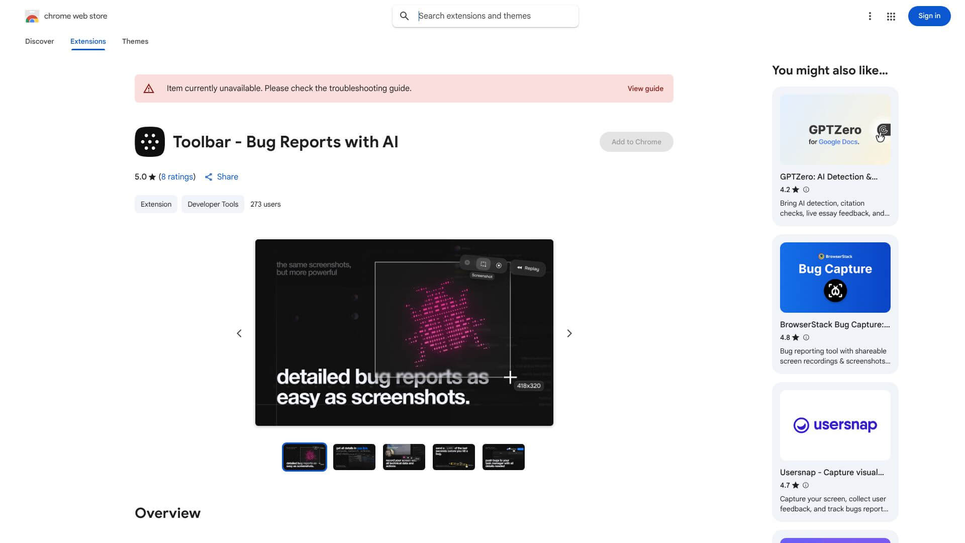 Toolbar - Bug Reports with AI screenshot