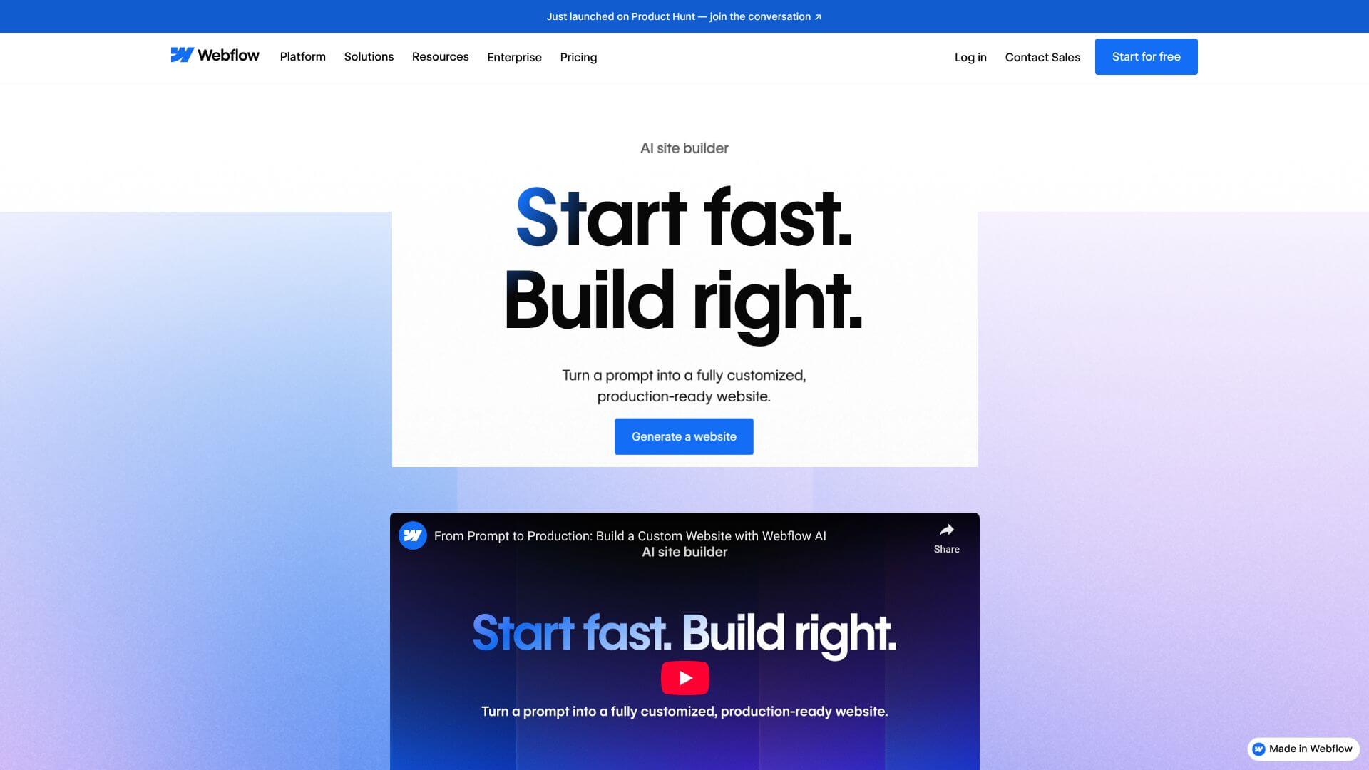 Webflow AI site builder screenshot