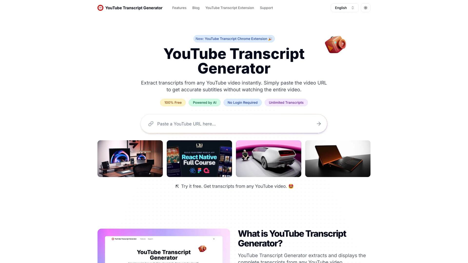 YouTube Transcript Generator screenshot